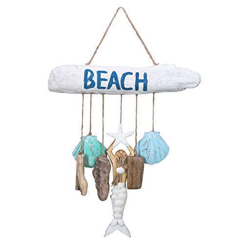 Beachcombers SS-BCS-03015 Beach-Driftwood with Mermaid and 6 Dangles Wood Wall Plaque, Multi-Color