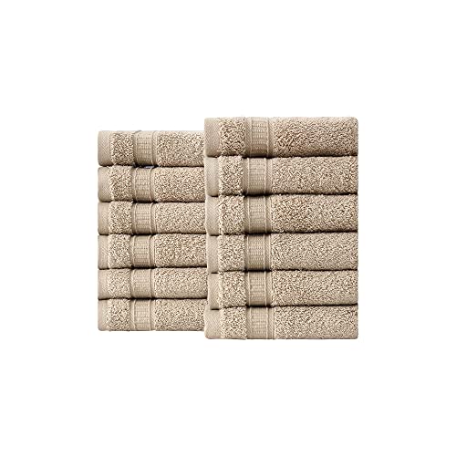 LA HAMMAM 12 Piece 13√ì _ 13√ì Soft Turkish Cotton Washcloths for Bathroom, Kitchen, Hotel, Spa, Gym & College Dorm | Absorbent and Super Soft Washcloth Set for Body & Face, Baby and Adults - Beige