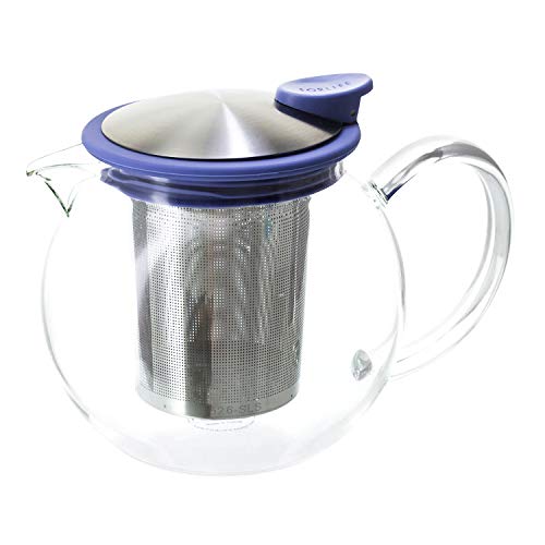 FORLIFE Bola Glass Teapot with Basket Infuser, 25oz./750ml., Marine