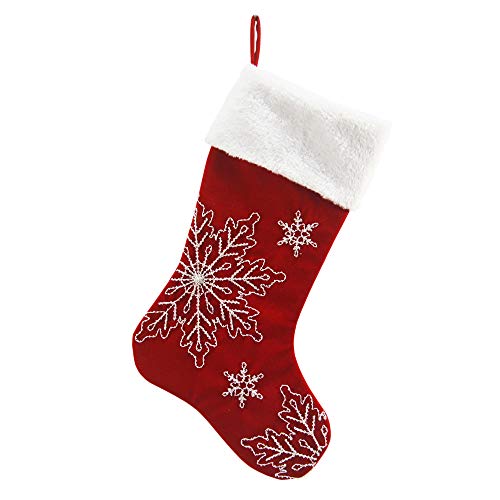 Comfy Hour Winter Holiday Home Collection 18"x11" Christmas Winter Snowflake Stocking, Red, Polyester