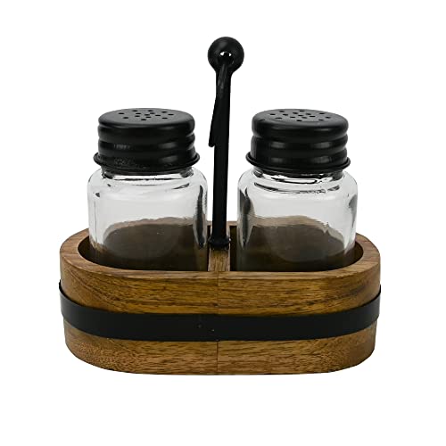 Boston Warehouse Rounded Edge Wood with Black Stripe Salt & Pepper Shaker Set