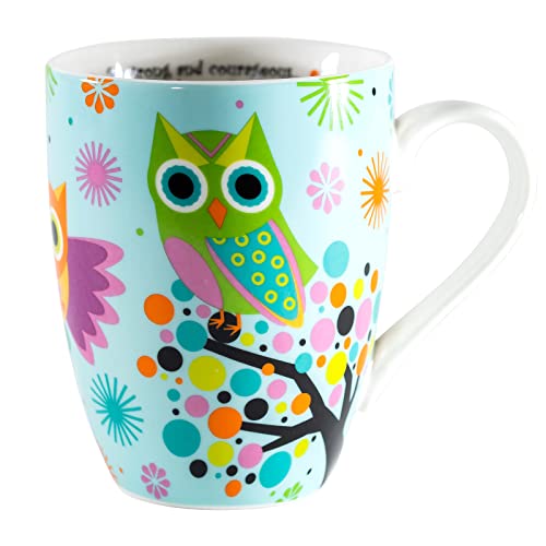 Divinity Boutique Inspirational Ceramic Mug - Owls on Tree, Joshua 1:9, Be Strong and Courageous, Multicolor