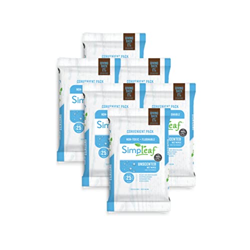 Simpleaf Brands Flushable Wet Wipes | Eco- Friendly, Paraben & Alcohol Free | Hypoallergenic & Safe for Sensitive Skin | Unscented Soothing Aloe Vera Formula (6 Pack)