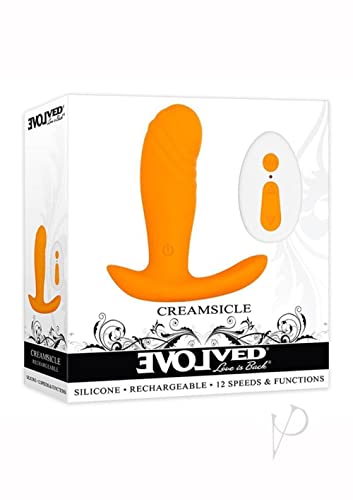 Evolved Love Is Back - Creamsicle - 12 Speeds & Functions Remote-Controlled Silicone Petite Phallic-Shaped Shaft - Rocker-Base Discreetly Wearable Vibrator - Orange/White