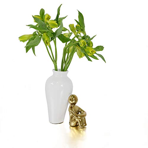 Made By Humans Sitting Little Guy Vase, Unique Ceramic Flower Vase D√©cor for Home and Office, Decorative Floral Bud Vase Accent for Elegant Table Centerpiece Decoration - White/Gold