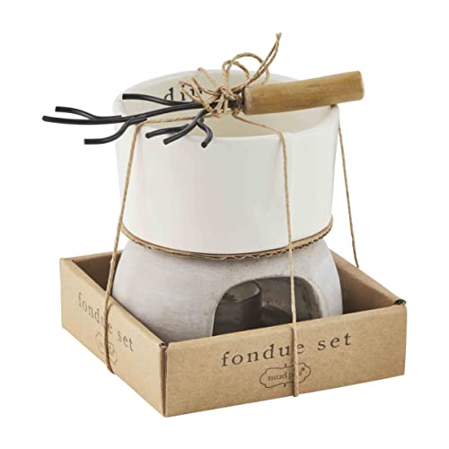 Mud Pie Boxed Fondue Dip Gift Set, 4.5" x 2.5, White