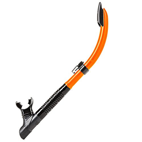 IST Semi Dry Snorkel with Flexible Tube, Splash Guard & Hypoallergenic Mouthpiece for Snorkeling, Scuba Diving (Black Silicone/Orange)