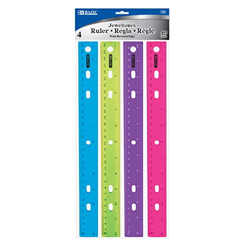 BAZIC Jeweltones Color Ruler, 12 Inches, 1 Pack of 4 Rulers