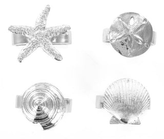 Basic Spirit Pewter Seaside Seashell Starfish Napkin Rings Set of 4