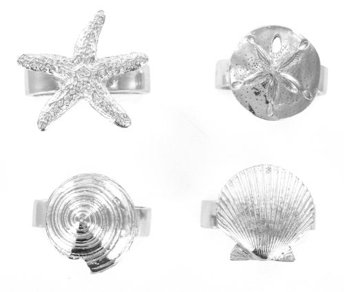 Basic Spirit Pewter Seaside Seashell Starfish Napkin Rings Set of 4