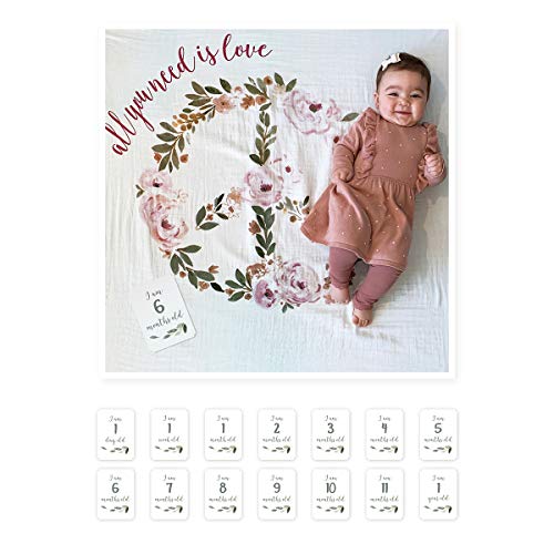 Mary Meyer lulujo Babys First Year Milestone Blanket and Card Set | 40in x 40in All You Need is Love