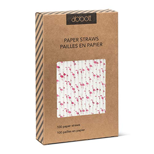 Abbott Collection  27-FETE-13 100Pc White Straws w/Flamingos-8" L, 8 inches L