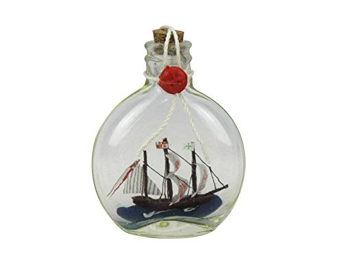 Handcrafted Nautical Decor Santa Maria Model Ship in a Glass Bottle 4" - Ship in a Bottle - Model Boat - N