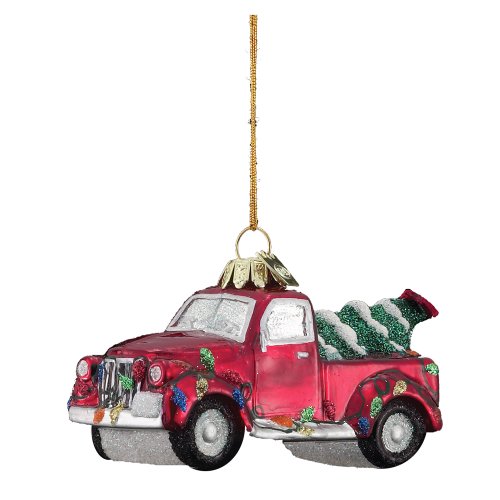 Kurt Adler 4-Inch Noble Gems Glass Truck with Christmas Tree Ornament
