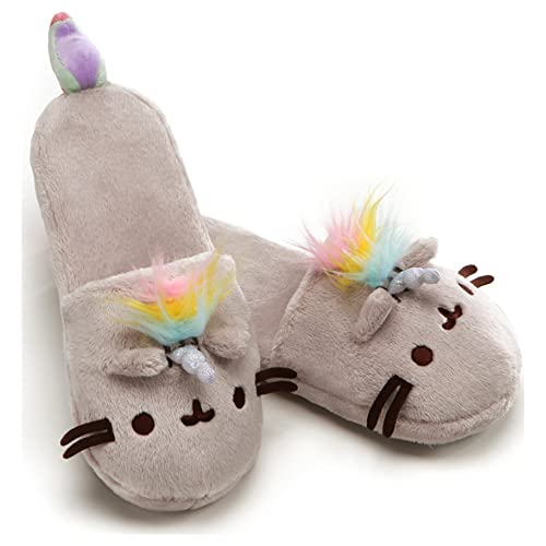 GUND Pusheenicorn Pusheen Plush Stuffed Unicorn Cat Slippers, Gray 12"