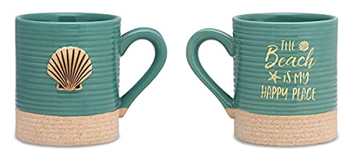 Cape Shore Decorative Sandy Coffee Tea Mug Cup, Scallop - The Beach is My Happy Place, Gifts for Birthday Christmas, 15 Oz