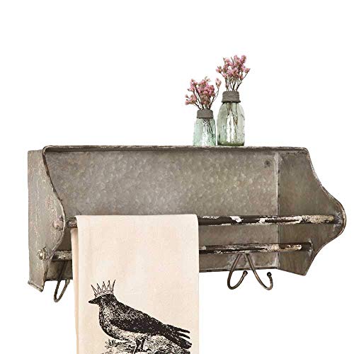 CTW 770067 Weathered Galvanized Metal Toolbox Wall Rack Towel Bar with Hooks, 9-inch Height