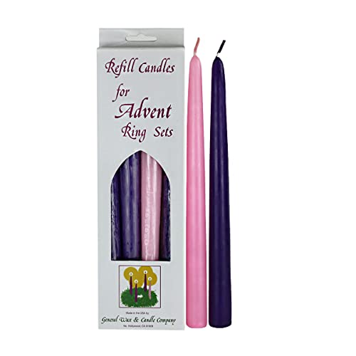 General Wax & Candle Co.. 11 1/2" Advent Taper Candles Box of 4 Candles 3 Purple 1 Pink Cotton Wick