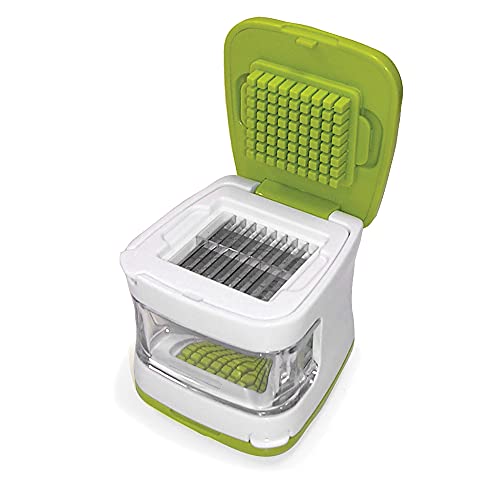 RSVP International Garlic Clove Cube Press Tool, Green/White | BPA-Free Plastic with Stainless Steel Blades | Minces & Slices | Chop, Crush, or Dice Garlic & Herbs | Dishwasher Safe