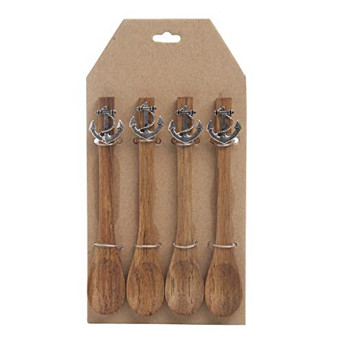 Beachcombers Wood Spoon Set 4 Anchor Design