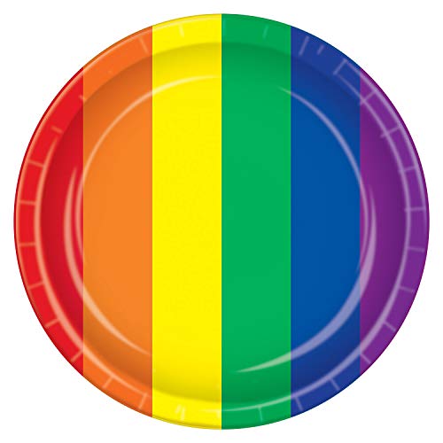 Beistle Rainbow Stripe Round Plates, 9" - 8 Pcs.
