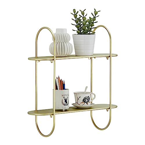 Danya B. Two-Tier Warm Gold Metal Hanging Bracket Wall Mounted Shelf