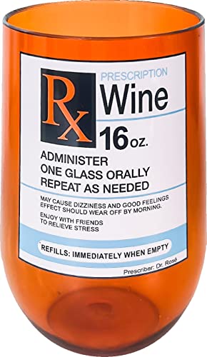 Spoontiques - Prescription Acrylic Wine Cup - Acrylic Wine Tumbler – Acrylic Stemless Wine Glass – 16oz - 5 5/8” Tall