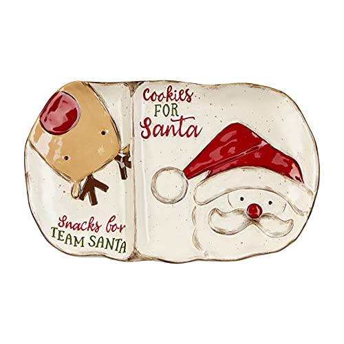 Mud Pie Christmas Team Santa Cookie and Treat Plate, Multi, 7.75" x 12"