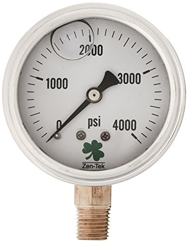 Zenport LPG4000 Zen-Tek Glycerin Liquid Filled Pressure Gauge, 4000 PSI