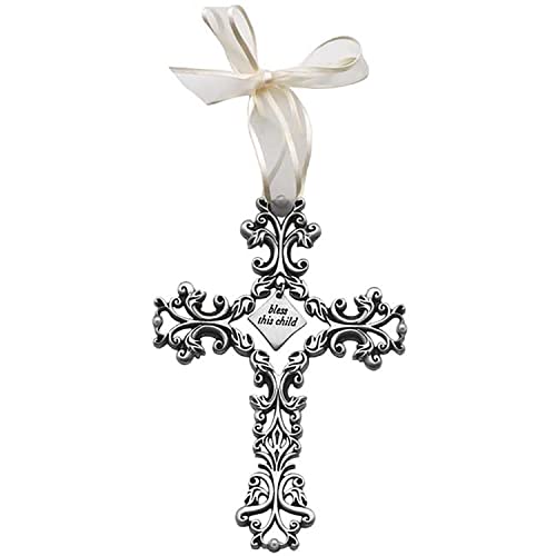 Cathedral Art FC301 Bless This Child White Ribbon Baby Cross, 5-Inch High