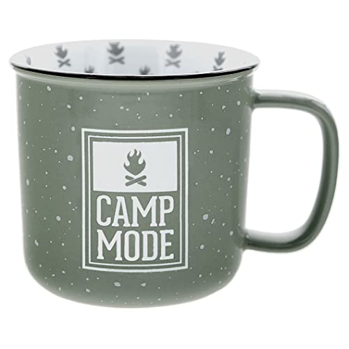 Pavilion - Camp Mode Ceramic 18-ounce Mug, Green with Speckled Finish, Durable Thick Walled Camping Style Coffee Cup, Campfire Mug, Cabin Decor, RV Accessories, 1 Count