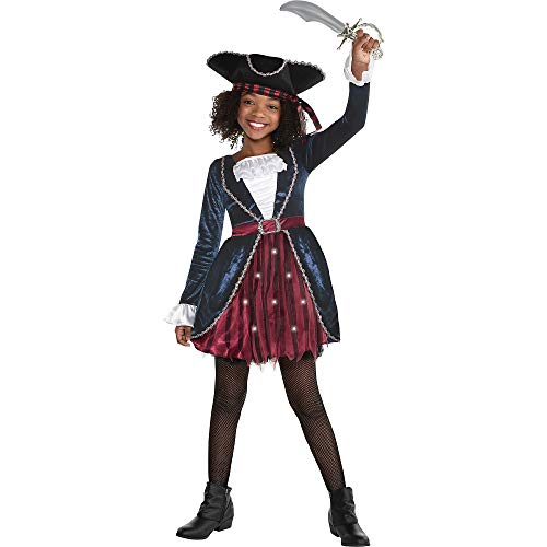 Amscan Party City Light Up Sparkle Pirate Halloween Costume for Girls, Medium 8-10, Includes Dress, Hat and Batteries