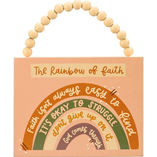Primitives by Kathy 112585 Hanging Sign Ornament - The Rainbow of Faith, 6x4.5-inches