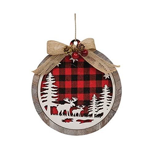 CWI Gifts Wooden Red and Black Plaid Moose Scene Hanging Ornament, Christmas Home Decor