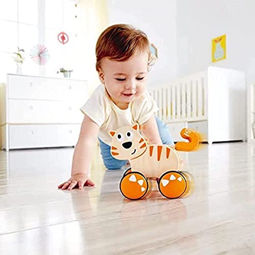 Hape¬†Dante Push and Go¬†|¬† Wooden Push, Release & Go Cat Toddler Toy with Wheels