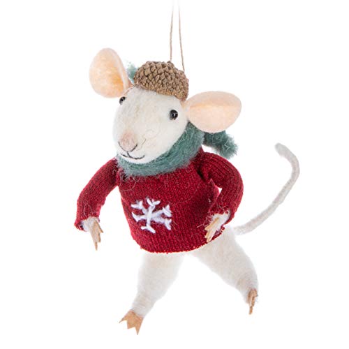 Abbott Collection  27-MERINO-006 Mouse in Sweater Ornament, 5 inches H, Ivory/red