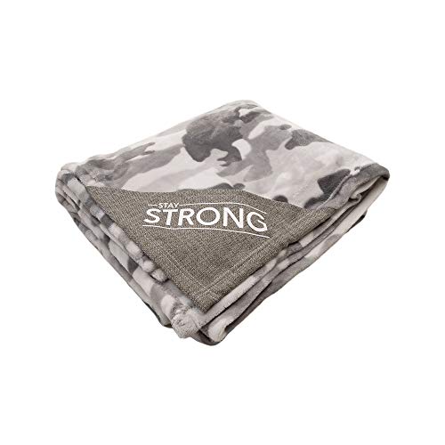 Pavilion - Stay Strong - Grey Camouflage 50 x 60 Inch Super Soft Royal Plush Blanket with Snack, Phone Or Remote Holder Pocket in The Corner