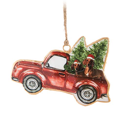 Abbott Collection  37-IMPRINT-005 Dog in Truck Ornament, 3.5 inches H, Red