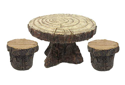 Pacific Trading Giftware Enchanted Garden Tree Stump Table and Chairs Set Mini Fairy Garden Decorative Accessory 3pc Set