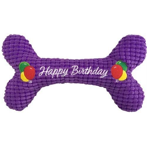 Pet Lou Pet Plush Chewy Bone, Squeaky Bone for Dogs and Cats in Different Size (10 Inch Birthday Bone)