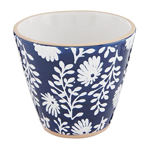 Mud Pie Indigo Small Pot, Blue Motif, 4" x 4.5" dia