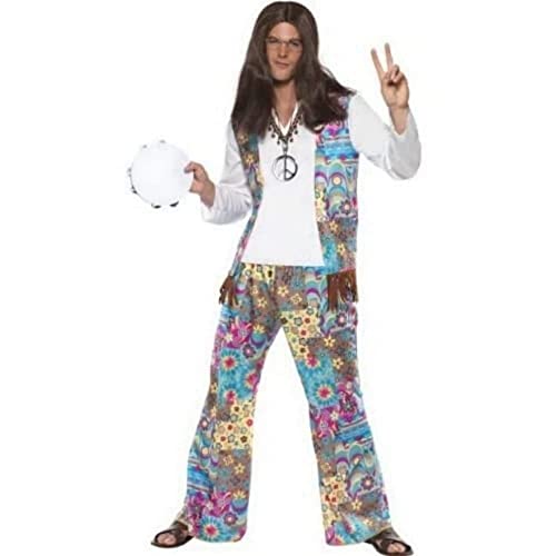 Smiffys Men Groovy Hippie Adult Sized Costume, Multi-colour, L - US Size 42 -44