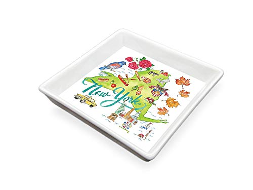 Boston International State Collection Ceramic Square Plate/Caddy, 6 x 6-Inches, New York