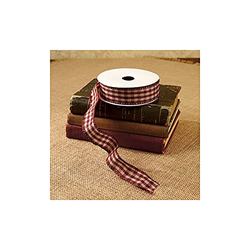 The Country House Collection 80671 Burgundy Check Wired Ribbon, 30-Foot Long