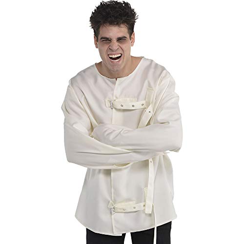 amscan Asylum Straitjacket Halloween Costume for Adults, Cream with Black Print, Small/Medium, 8406026 , White