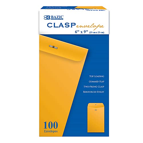 BAZIC Clasp Envelope 6" x 9", Gummed Seal Eyelet Closure, Brown Kraft Paper Catalog Mailing Envelopes for Home Office School (100/Pack), 1-Pack