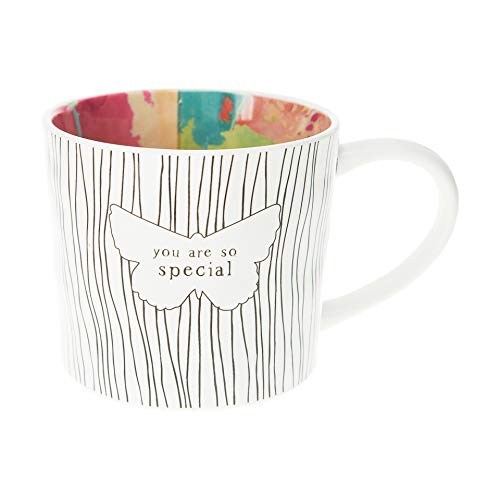 Pavilion Gift Company You Are So Special 16 Oz Debossed Butterfly Rainbow Stripe Coffee Cup Mug, White