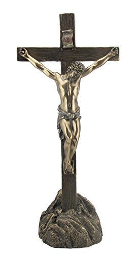 Unicorn Studio 13.25 Inch Cold Cast Bronze Color Crucifix and Stand Figurine Statue