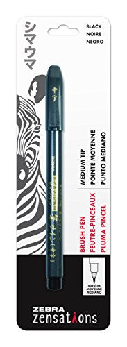 Zebra Pen Zensations Brush Pen, Medium Brush Tip, Black Water-Resistant Ink, 1-Pack