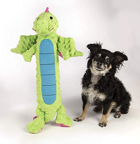 Worldwise goDog Skinny Dragon with Chew Guard Technology Durable Durable Plush Squeaker Dog Toy, Extra Large, Green